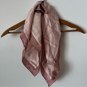Fendi Vintage Rolled Edge Geometric Logo Designer Square Silk Scarf 22” Blush